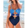 CUPSHE Women’s One Piece Swimsuit Sexy Cutout Color Block Bathing Suit Golden O Ring Linked Swimwear Back Hook(Navy Blue/Sky Blue)