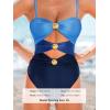 CUPSHE Women’s One Piece Swimsuit Sexy Cutout Color Block Bathing Suit Golden O Ring Linked Swimwear Back Hook(Navy Blue/Sky Blue)