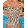 CUPSHE Women’s One Piece Swimsuit Square Neck Bathing Suit Wide Straps Back Hook Cutout Ruched Swimwear(Beige/Brown Geo)
