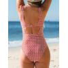 CUPSHE Women’s One Piece Swimsuit Square Neck Bathing Suit Wide Straps Back Hook Cutout Ruched Swimwear(Brick Red/Geo)