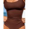 CUPSHE Women’s One Piece Swimsuit Square Neck Bathing Suit Wide Straps Back Hook Cutout Ruched Swimwear(Chocolate Brown)