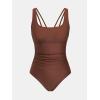 CUPSHE Women’s One Piece Swimsuit Square Neck Bathing Suit Wide Straps Back Hook Cutout Ruched Swimwear(Chocolate Brown)