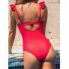 CUPSHE Women’s One Piece Swimsuit Square Neck Ruffled Sleeves Back Hook Cutout Bathing Suit Adjustable Straps Swimwear(Red)