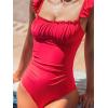 CUPSHE Women’s One Piece Swimsuit Square Neck Ruffled Sleeves Back Hook Cutout Bathing Suit Adjustable Straps Swimwear(Red)