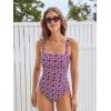 CUPSHE Women’s One Piece Swimsuit Square Neck Tummy Control Crisscross Self Tie Bathing Suit(Purple Geo)