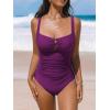 CUPSHE Women’s One Piece Swimsuit Sweetheart Neck Wide Adjustable Straps Ruched Front Keyhole Bathing Suit(Dark Purple)