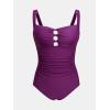 CUPSHE Women’s One Piece Swimsuit Sweetheart Neck Wide Adjustable Straps Ruched Front Keyhole Bathing Suit(Dark Purple)