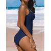 CUPSHE Women’s One Piece Swimsuit Sweetheart Neck Wide Adjustable Straps Ruched Front Keyhole Bathing Suit(Navy)