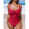 CUPSHE Women’s One Piece Swimsuit Sweetheart Neck Wide Adjustable Straps Ruched Front Keyhole Bathing Suit(True Red)