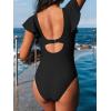 CUPSHE Women’s One Piece Swimsuit Tummy Control Bathing Suit V Neck Ruffled Wrap Ruched Cutout Back Hook (Available in Plus)(Black)
