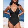 CUPSHE Women’s One Piece Swimsuit Tummy Control Deep V Neck Double Straps Crisscross Back Tie Bathing Suit(Black)