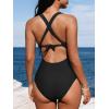 CUPSHE Women’s One Piece Swimsuit Tummy Control Deep V Neck Double Straps Crisscross Back Tie Bathing Suit(Black)