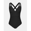 CUPSHE Women’s One Piece Swimsuit Tummy Control Deep V Neck Double Straps Crisscross Back Tie Bathing Suit(Black)