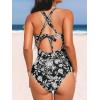CUPSHE Women’s One Piece Swimsuit Tummy Control Deep V Neck Double Straps Crisscross Back Tie Bathing Suit(Black/Floral)