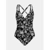 CUPSHE Women’s One Piece Swimsuit Tummy Control Deep V Neck Double Straps Crisscross Back Tie Bathing Suit(Black/Floral)