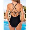CUPSHE Women’s One Piece Swimsuit Tummy Control Deep V Neck Double Straps Crisscross Back Tie Bathing Suit(Black/Leopard)