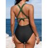 CUPSHE Women’s One Piece Swimsuit Tummy Control Deep V Neck Double Straps Crisscross Back Tie Bathing Suit(Black/Olive Green)
