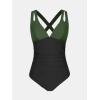 CUPSHE Women’s One Piece Swimsuit Tummy Control Deep V Neck Double Straps Crisscross Back Tie Bathing Suit(Black/Olive Green)