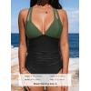 CUPSHE Women’s One Piece Swimsuit Tummy Control Deep V Neck Double Straps Crisscross Back Tie Bathing Suit(Black/Olive Green)