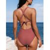 CUPSHE Women’s One Piece Swimsuit Tummy Control Deep V Neck Double Straps Crisscross Back Tie Bathing Suit(Brick Red)