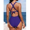 CUPSHE Women’s One Piece Swimsuit Tummy Control Deep V Neck Double Straps Crisscross Back Tie Bathing Suit(Cobalt Blue)