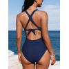 CUPSHE Women’s One Piece Swimsuit Tummy Control Deep V Neck Double Straps Crisscross Back Tie Bathing Suit(Dark Blue)