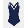CUPSHE Women’s One Piece Swimsuit Tummy Control Deep V Neck Double Straps Crisscross Back Tie Bathing Suit(Dark Blue)