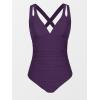 CUPSHE Women’s One Piece Swimsuit Tummy Control Deep V Neck Double Straps Crisscross Back Tie Bathing Suit(Dark Purple)