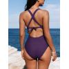 CUPSHE Women’s One Piece Swimsuit Tummy Control Deep V Neck Double Straps Crisscross Back Tie Bathing Suit(Dark Purple)