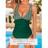 CUPSHE Women’s One Piece Swimsuit Tummy Control Deep V Neck Double Straps Crisscross Back Tie Bathing Suit(Emerald Green/Geo)