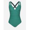 CUPSHE Women’s One Piece Swimsuit Tummy Control Deep V Neck Double Straps Crisscross Back Tie Bathing Suit(Green)