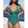 CUPSHE Women’s One Piece Swimsuit Tummy Control Deep V Neck Double Straps Crisscross Back Tie Bathing Suit(Green)