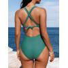 CUPSHE Women’s One Piece Swimsuit Tummy Control Deep V Neck Double Straps Crisscross Back Tie Bathing Suit(Green)