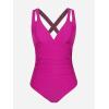 CUPSHE Women’s One Piece Swimsuit Tummy Control Deep V Neck Double Straps Crisscross Back Tie Bathing Suit(Magenta)