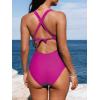 CUPSHE Women’s One Piece Swimsuit Tummy Control Deep V Neck Double Straps Crisscross Back Tie Bathing Suit(Magenta)