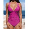 CUPSHE Women’s One Piece Swimsuit Tummy Control Deep V Neck Double Straps Crisscross Back Tie Bathing Suit(Magenta)