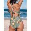 CUPSHE Women’s One Piece Swimsuit Tummy Control Deep V Neck Double Straps Crisscross Back Tie Bathing Suit(Moss Green/Tropical)