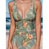 CUPSHE Women’s One Piece Swimsuit Tummy Control Deep V Neck Double Straps Crisscross Back Tie Bathing Suit(Moss Green/Tropical)