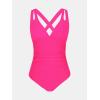 CUPSHE Women’s One Piece Swimsuit Tummy Control Deep V Neck Double Straps Crisscross Back Tie Bathing Suit(Neon Pink)