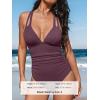 CUPSHE Women’s One Piece Swimsuit Tummy Control Deep V Neck Double Straps Crisscross Back Tie Bathing Suit(Purple Brown)