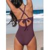 CUPSHE Women’s One Piece Swimsuit Tummy Control Deep V Neck Double Straps Crisscross Back Tie Bathing Suit(Purple Brown)