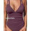 CUPSHE Women’s One Piece Swimsuit Tummy Control Deep V Neck Double Straps Crisscross Back Tie Bathing Suit(Purple Brown)