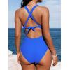 CUPSHE Women’s One Piece Swimsuit Tummy Control Deep V Neck Double Straps Crisscross Back Tie Bathing Suit(Royal Blue)