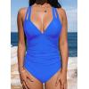 CUPSHE Women’s One Piece Swimsuit Tummy Control Deep V Neck Double Straps Crisscross Back Tie Bathing Suit(Royal Blue)