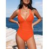 CUPSHE Women’s One Piece Swimsuit Tummy Control Deep V Neck Double Straps Crisscross Back Tie Bathing Suit(Rust Orange)