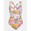 CUPSHE Women’s One Piece Swimsuit Tummy Control Deep V Neck Double Straps Crisscross Back Tie Bathing Suit(White/Pink Floral)