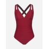 CUPSHE Women’s One Piece Swimsuit Tummy Control Deep V Neck Double Straps Crisscross Back Tie Bathing Suit(Wine Red)