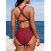 CUPSHE Women’s One Piece Swimsuit Tummy Control Deep V Neck Double Straps Crisscross Back Tie Bathing Suit(Wine Red)