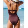 CUPSHE Women’s One Piece Swimsuit Tummy Control V Neck Bathing Suit Ruched Slimming Swimwear Shining Cutout Back Hook(Brown)