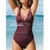 CUPSHE Women’s One Piece Swimsuit Tummy Control V Neck Bathing Suit Ruched Slimming Swimwear Shining Cutout Back Hook(Brown)